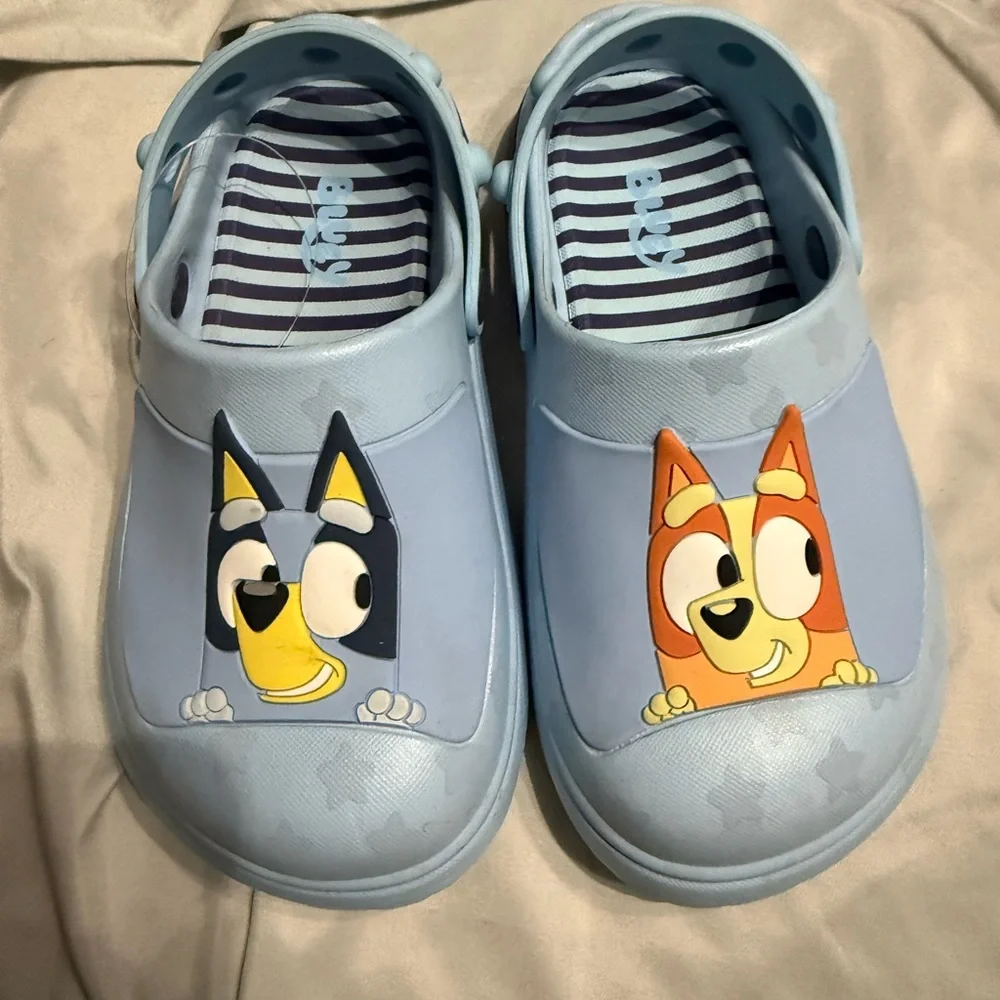 Kids Light Blue Cartoon Slip-On Sandals with Heel Strap - Size 12Y NWOT